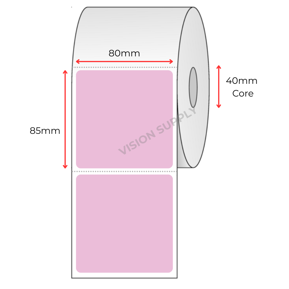 80x85mm Coles Crate Direct thermal Pink Label, 1700 per roll, 40 core