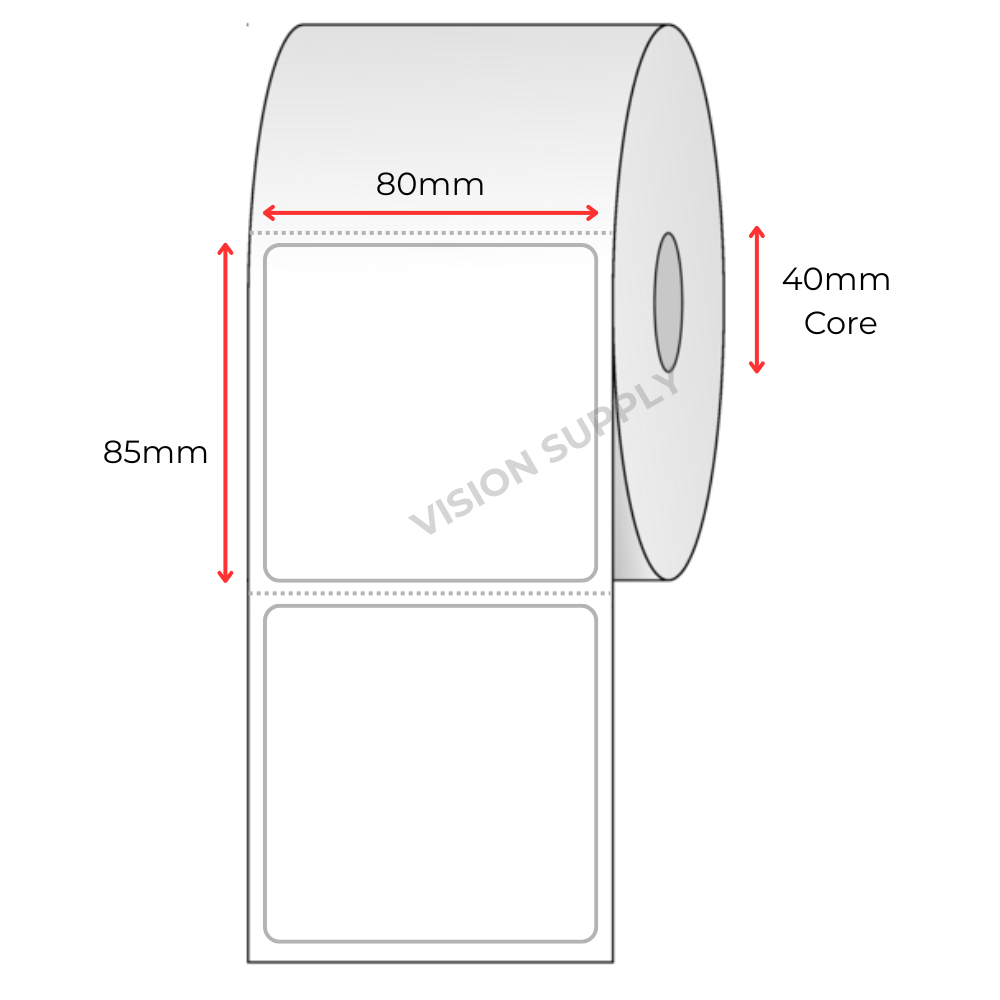 80x85mm Coles Crate Direct thermal White Label, 1700 per roll, 40 core