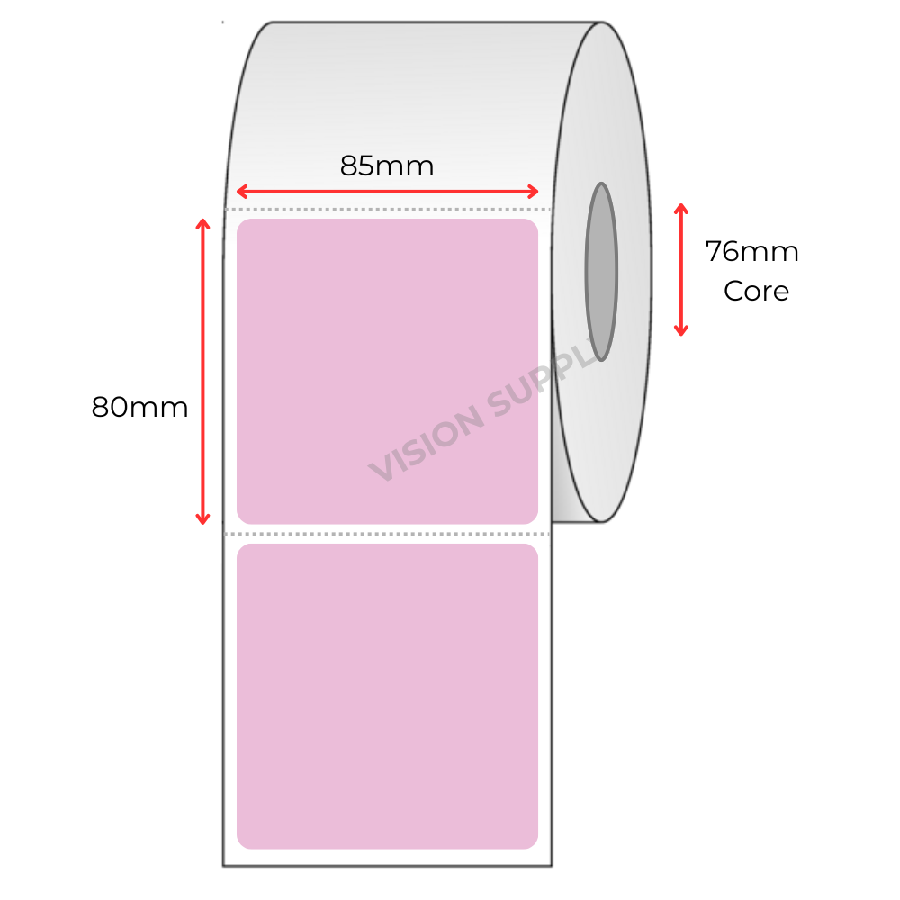 85x80mm Coles Crate Direct Thermal, Pink Label 1000 per roll, 76mm core