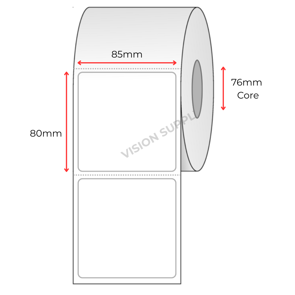 85x80mm Coles Crate Direct Thermal, white Label 1000 per roll, 76 core