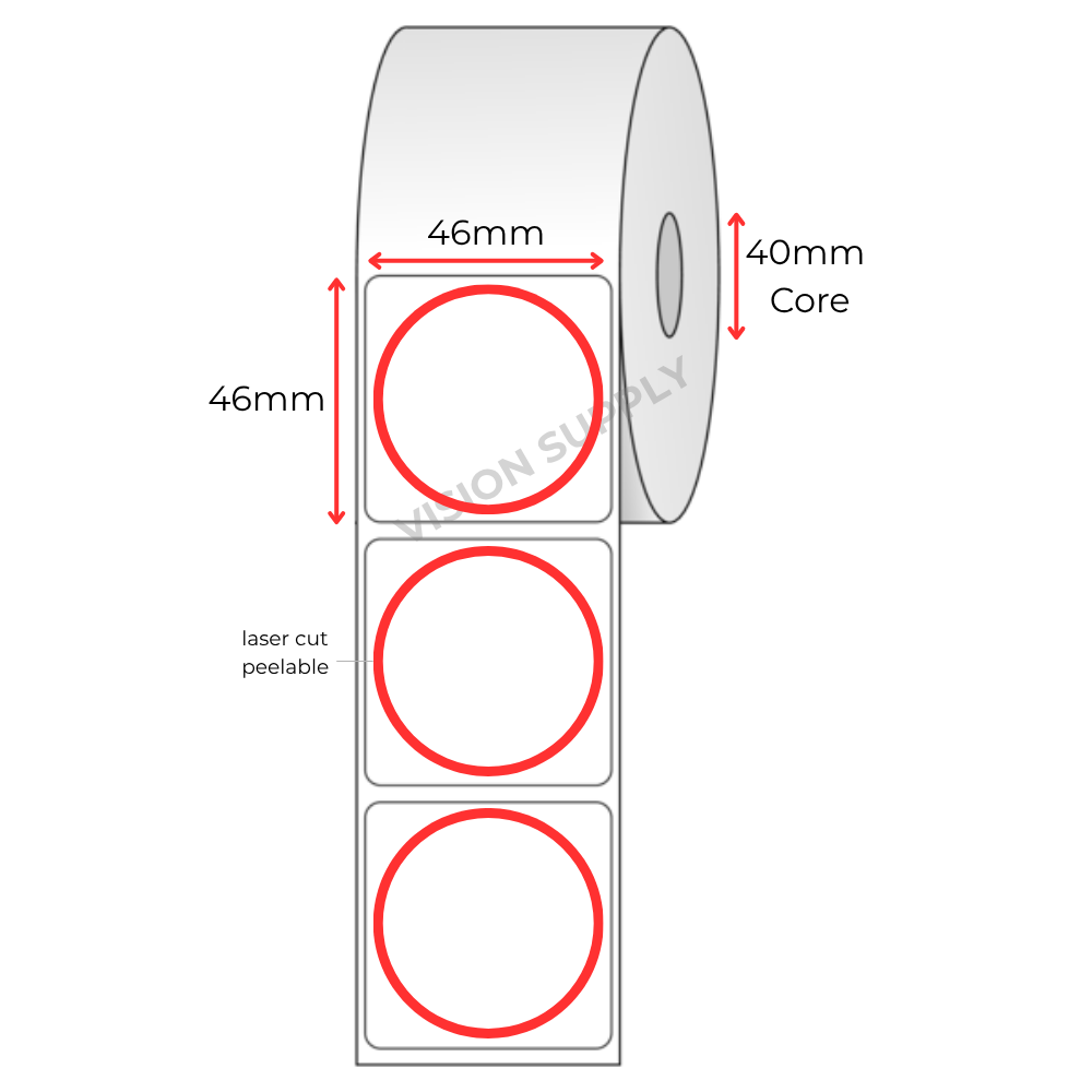 46x46mm Round peel label Direct thermal, 500 per roll, 40 core (45 roll/ctn)