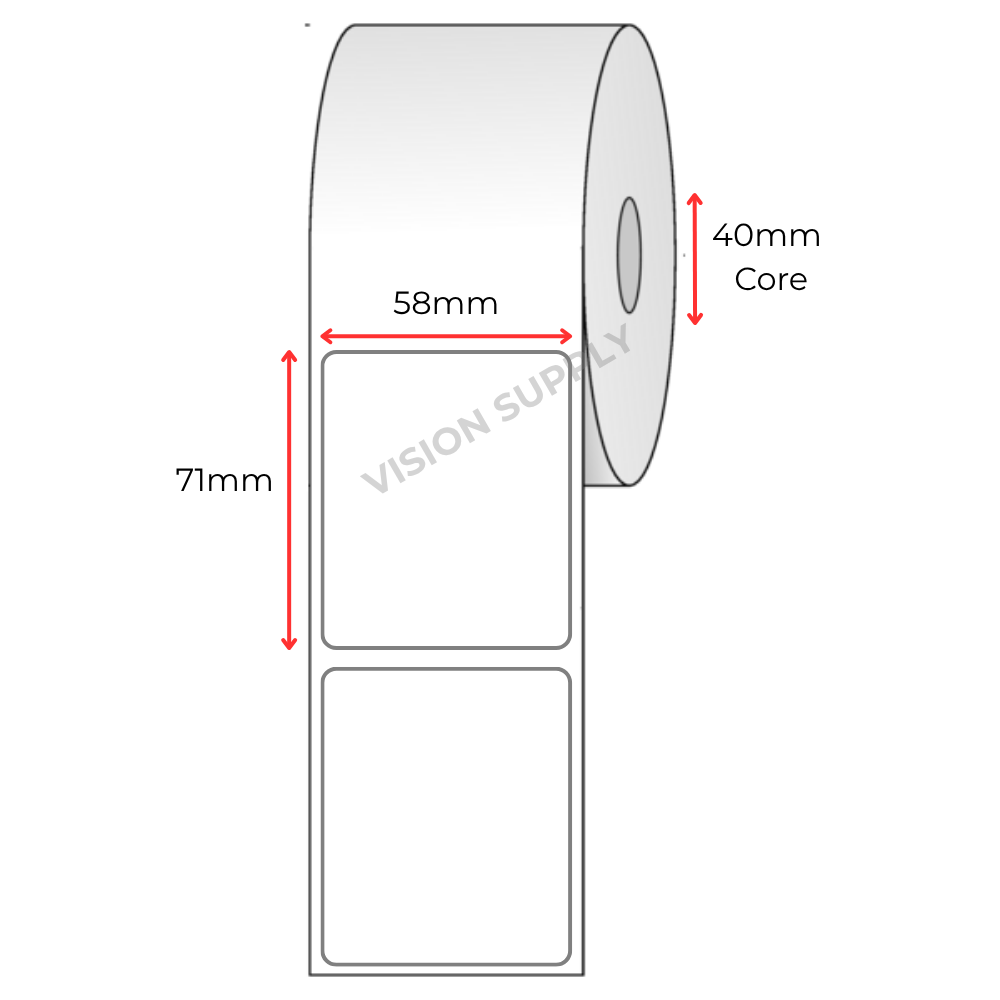 58 x 71mm Scale label Direct thermal, 500 per roll, 40 core (30 roll/ctn)