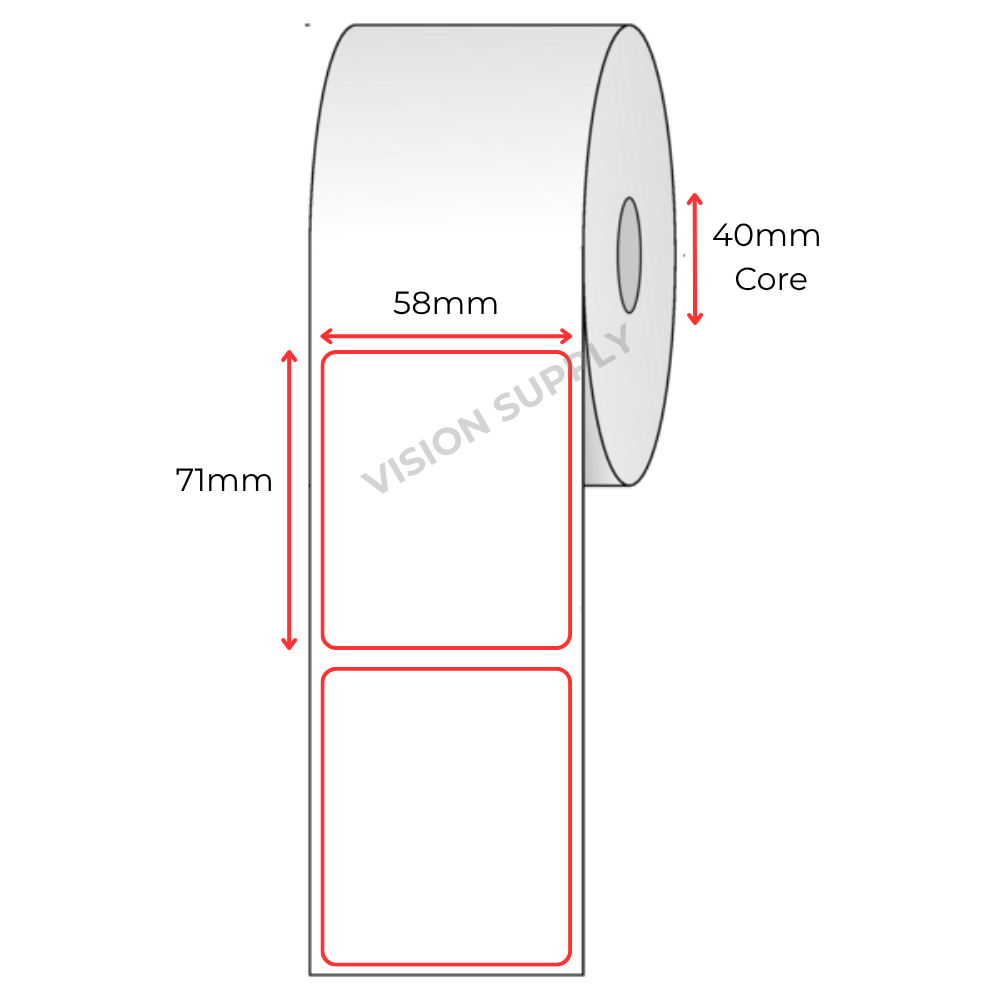 58x71mm Direct thermal Red Border, 500 per roll, 40 core (30 rolls/ctn)
